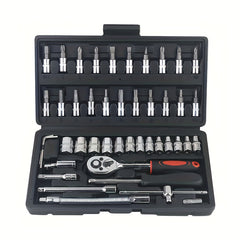 46pc 1/4" Drive Socket Ratchet Wrench Set for Auto Repair Household