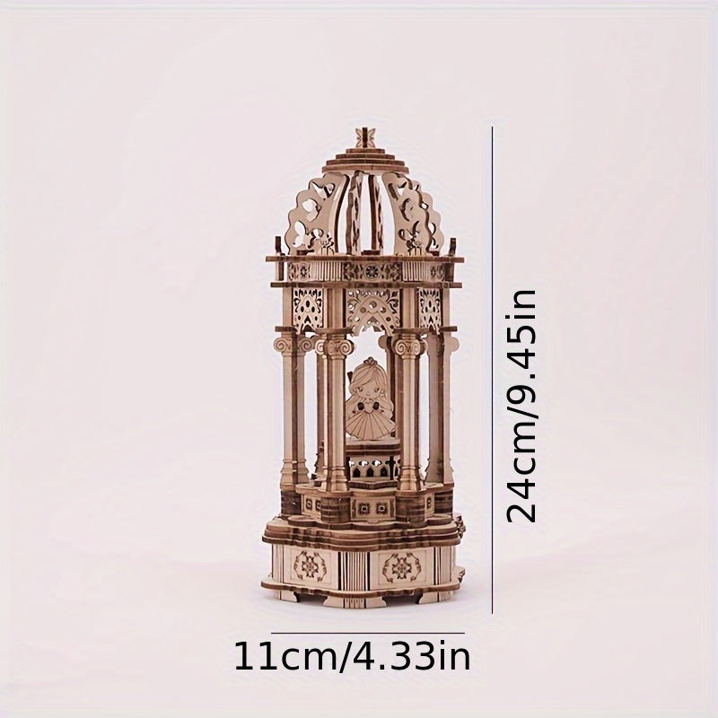 Natural Wood 3D Puzzle Music Box Handcrafted DIY Rotating Fairy Beige