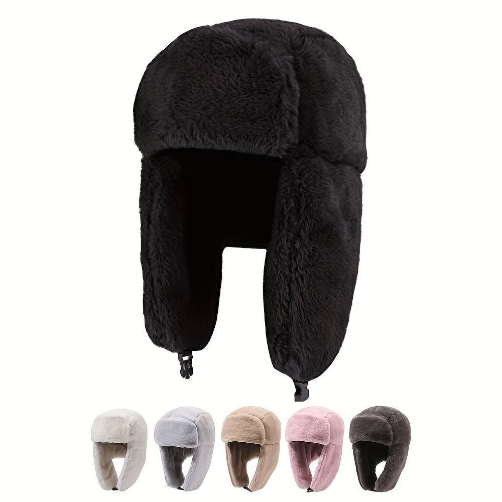 Winter Thick Plush Windproof Warm Earflap Hat for Outdoor Skiing Cycling