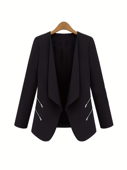 Zipper Shawl Collar Blazer Casual Open Front Long Sleeve