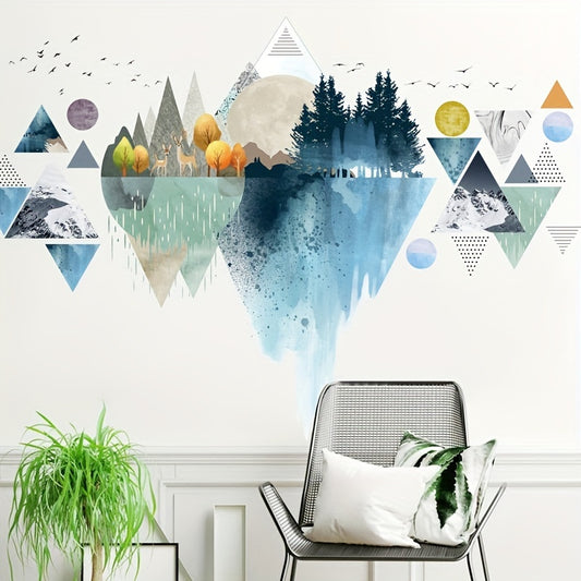 Nordic Geometric Mountain Reflection Wall Stickers Set