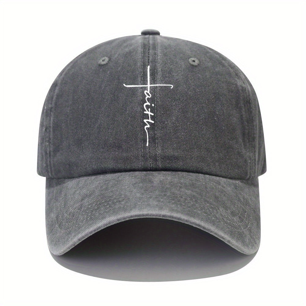 Vintage Distressed Baseball Cap With Faith Letter Sun Print