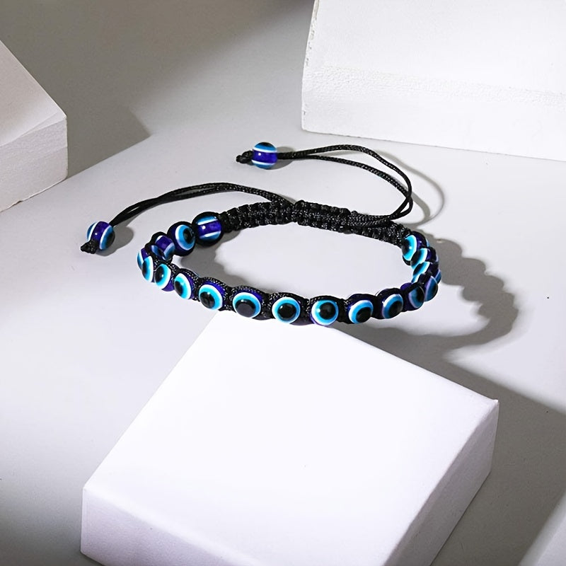 Evil Eye Bead Bracelet Hand Woven Adjustable Drawstring Bracelet