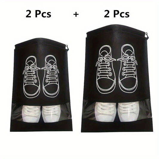 4pcs Travel Shoes Bag Portable Non-woven Storage Bag Drawstring Shoes Bundle Poc