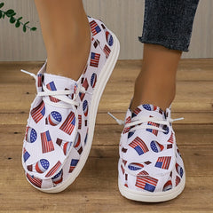 Women's Flag Pattern Flat Loafers Low Lace Up Round Toe Lightweight Shoes
