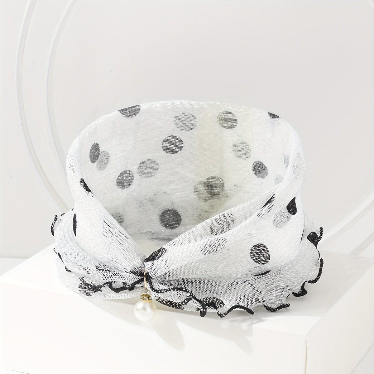 Polka Dot Ruffle Scarf & Neckerchief Infinity Scarf Faux Pearl Headband