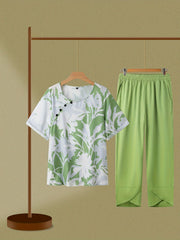 Women's Plus Floral Top & Solid Pants Set