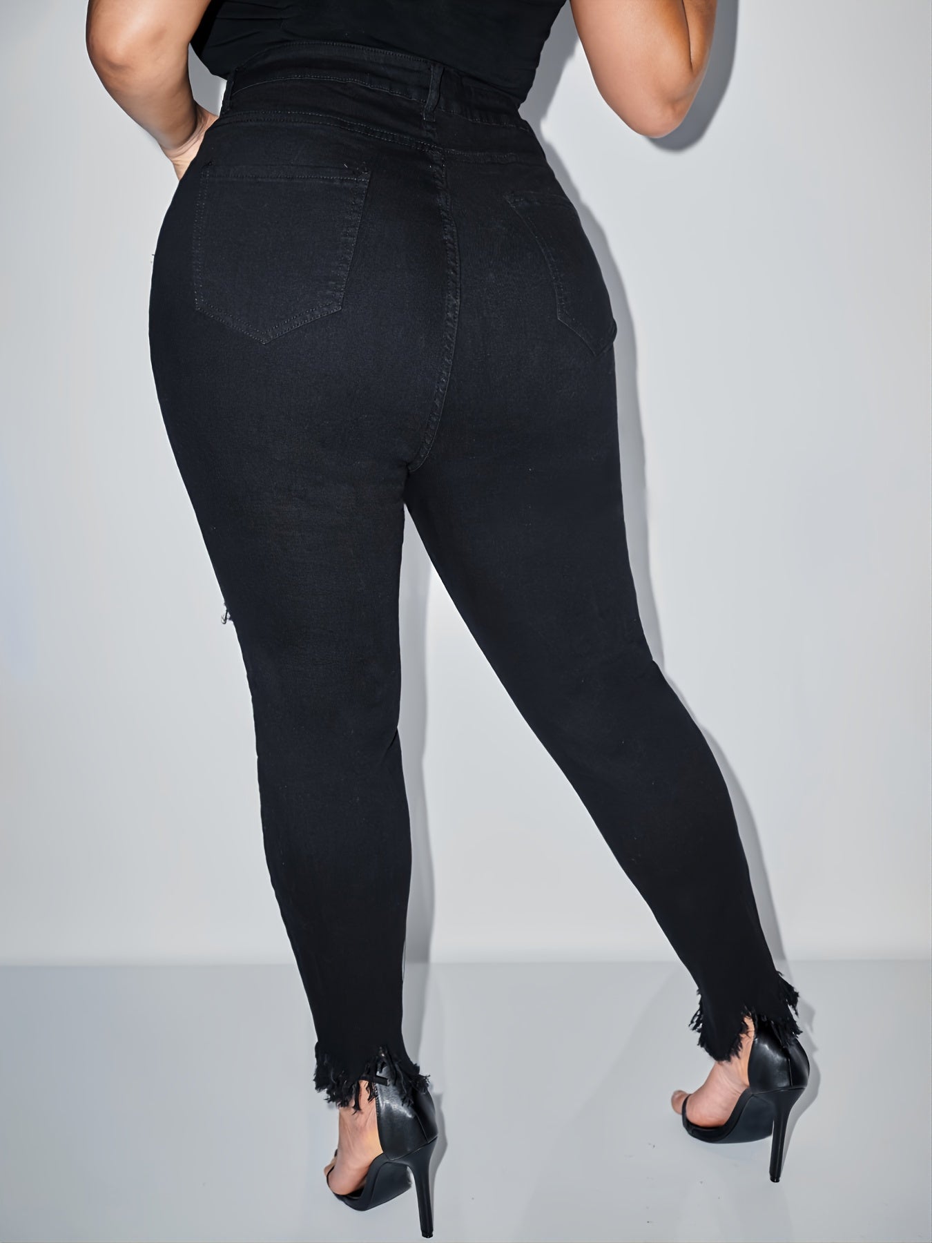  High Waist Skinny Jeans Ripped Stretch