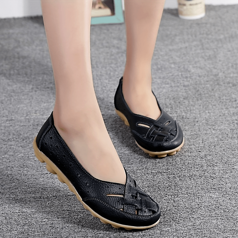 Women's Cross Strap Flat Loafers Hollow Out Slip On Shoes