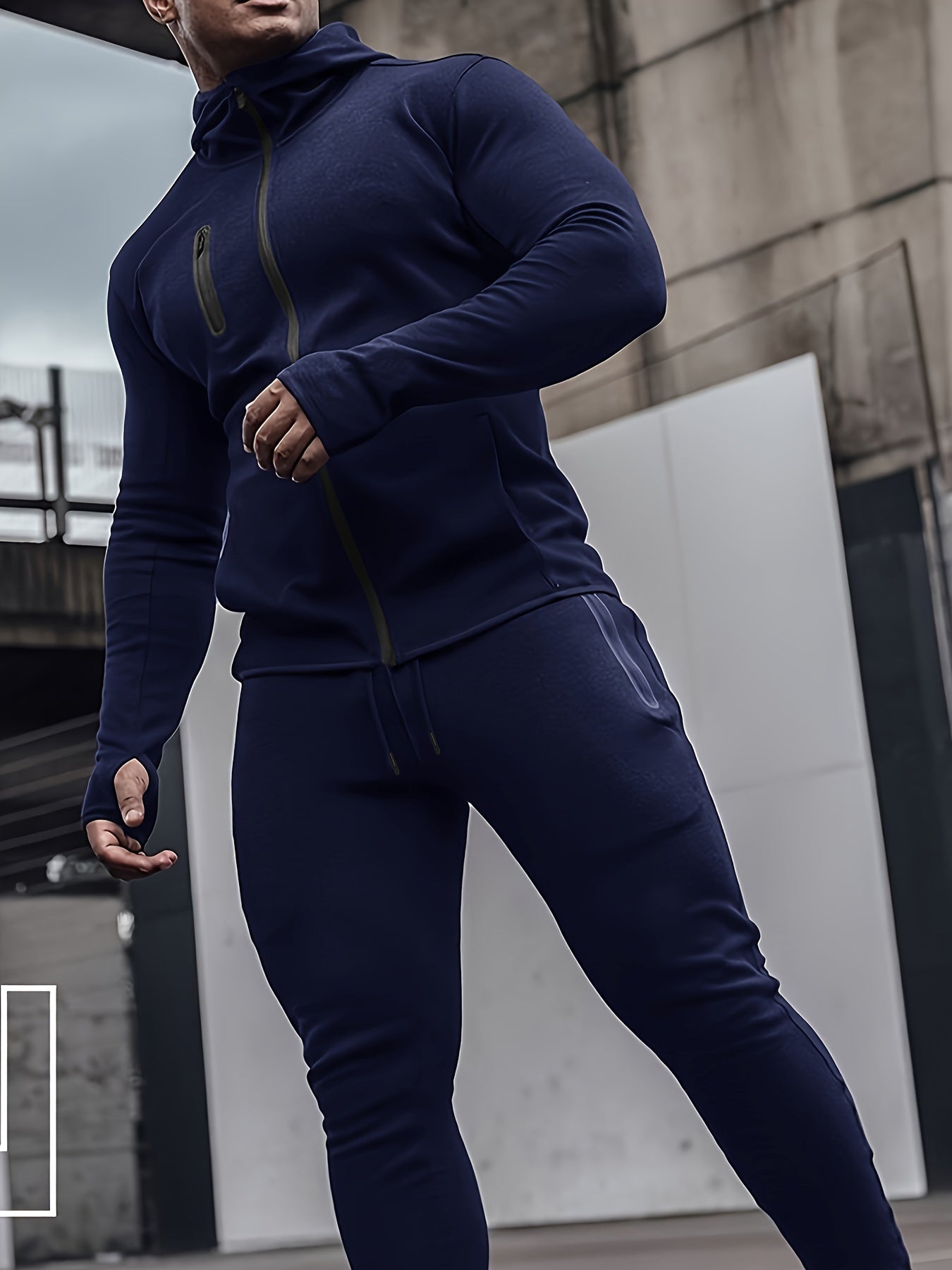 Men's 2 Piece Hooded Jacket & Drawstring Slim Sweatpants Set