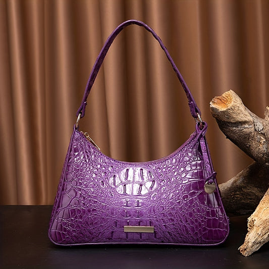Crocodile Pattern Underarm Bag Leather Textured Handbag Purse