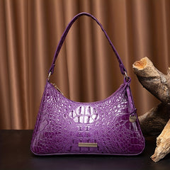 Crocodile Pattern Underarm Bag Leather Textured Handbag Purse