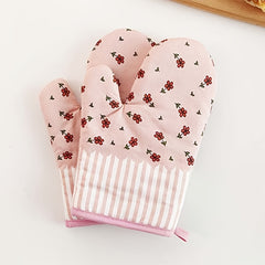 2pcs Colorful Printed Oven Mitts Double Layer Heat Resistant Baking Gloves