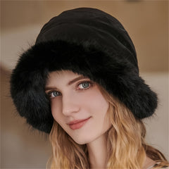 Fluffy Faux Fur Winter Bucket Hat for Women