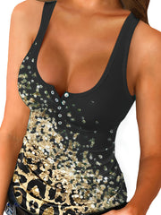 Leopard Print Tank Top Scoop Neck Sleeveless Slim Summer Women's Top