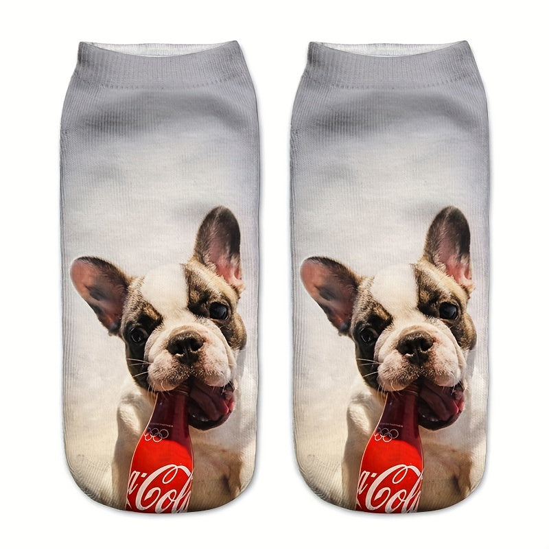 3D Dog Pattern Socks Women's Low Cut Stockings