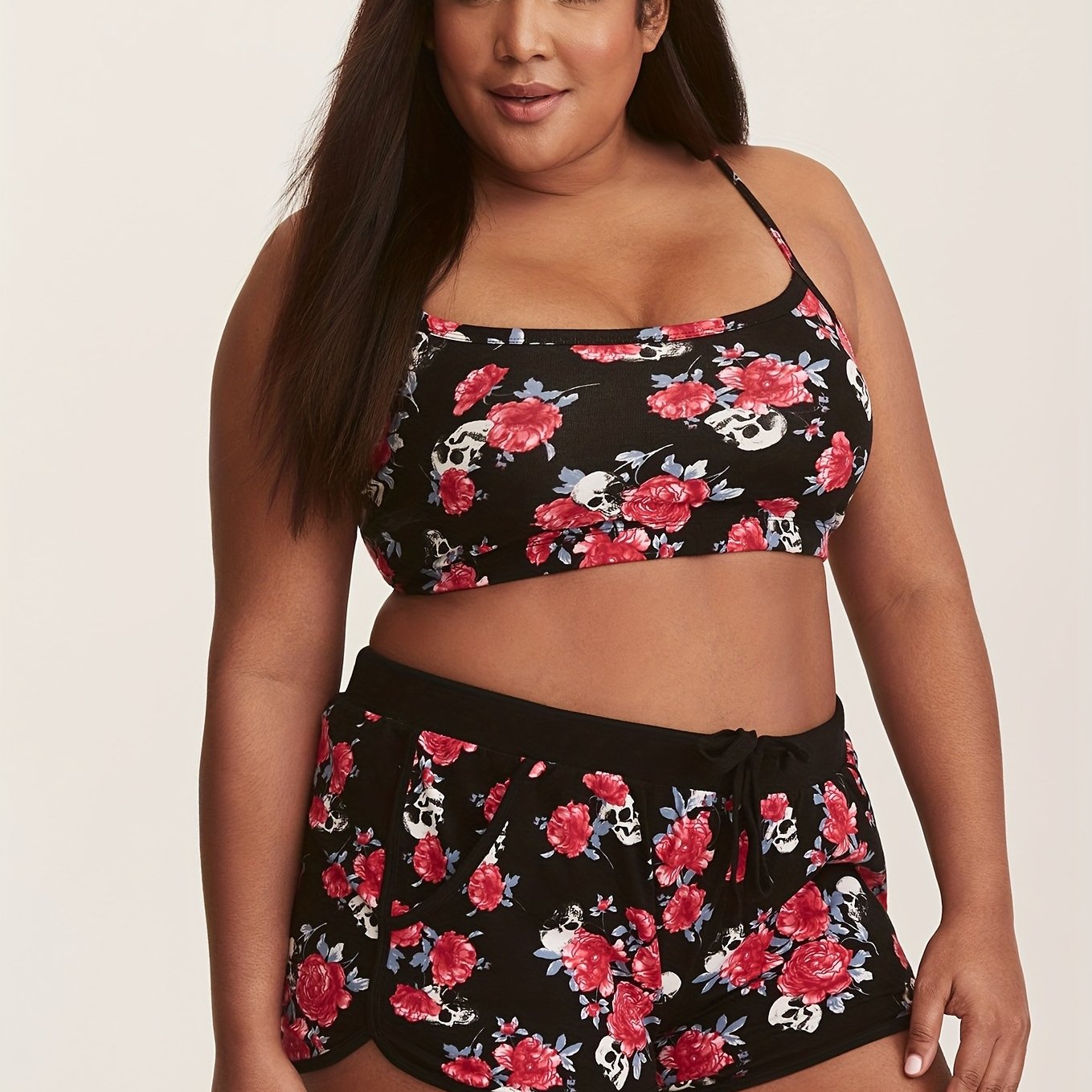  Rose & Skull Bra & Shorts Swimsuit Set