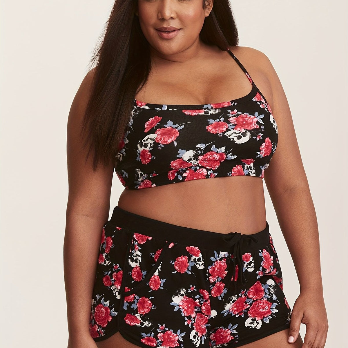  Rose & Skull Bra & Shorts Swimsuit Set