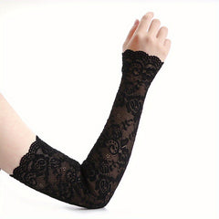 Elastic Lace Fingerless Gloves Women's Sunscreen Driving Long Gloves