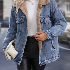 Women's Plus Size Casual Denim Jacket with Fleece Liner