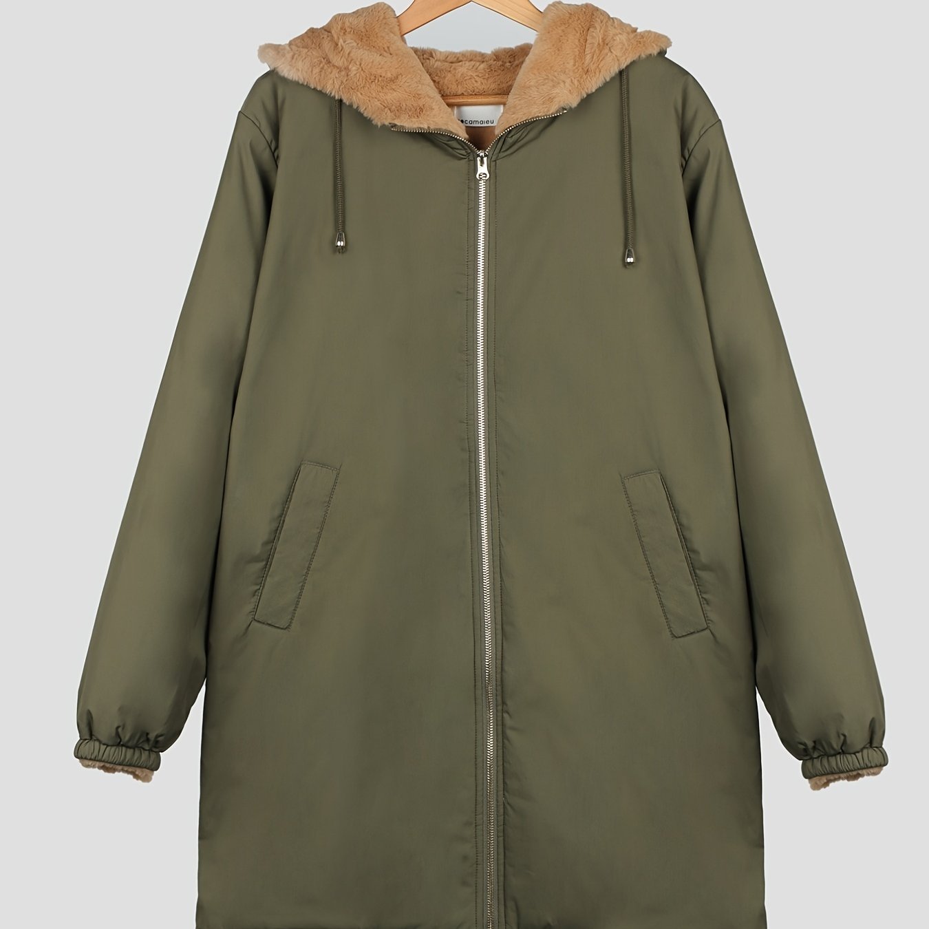 Hooded Full Zipper Coat Warm Mid-length Outerwear
