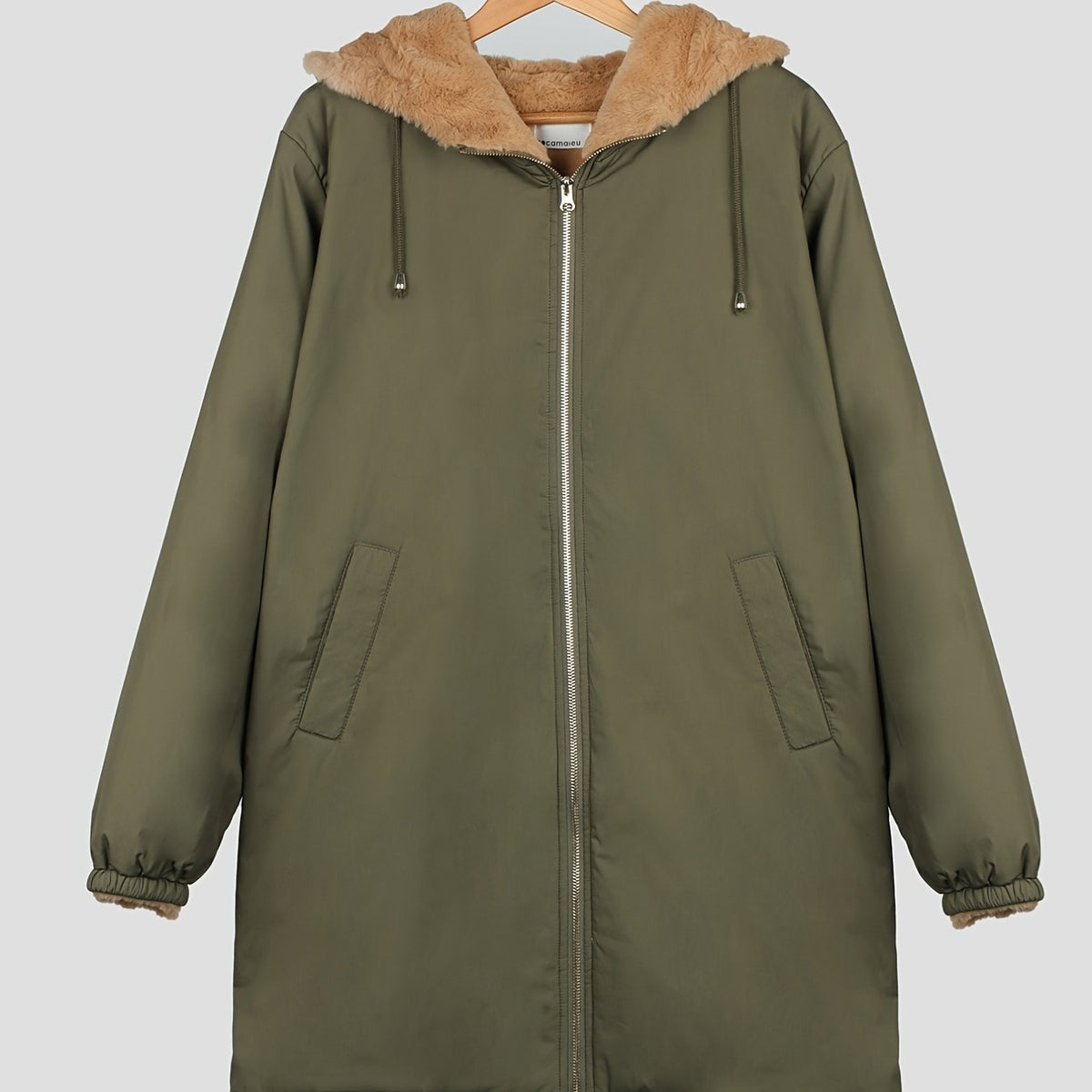 Hooded Full Zipper Coat Warm Mid-length Outerwear