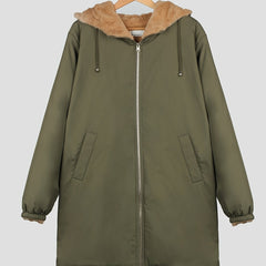 Hooded Full Zipper Coat Warm Mid-length Outerwear