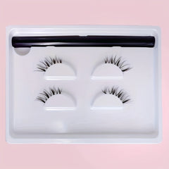 2 Pairs Faux Mink False Eyelashes & Eyeliner Set - Natural Volume