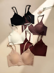 5 Pcs Seamless Wireless Bras Soft Comfy Solid Bra with Removable Pads