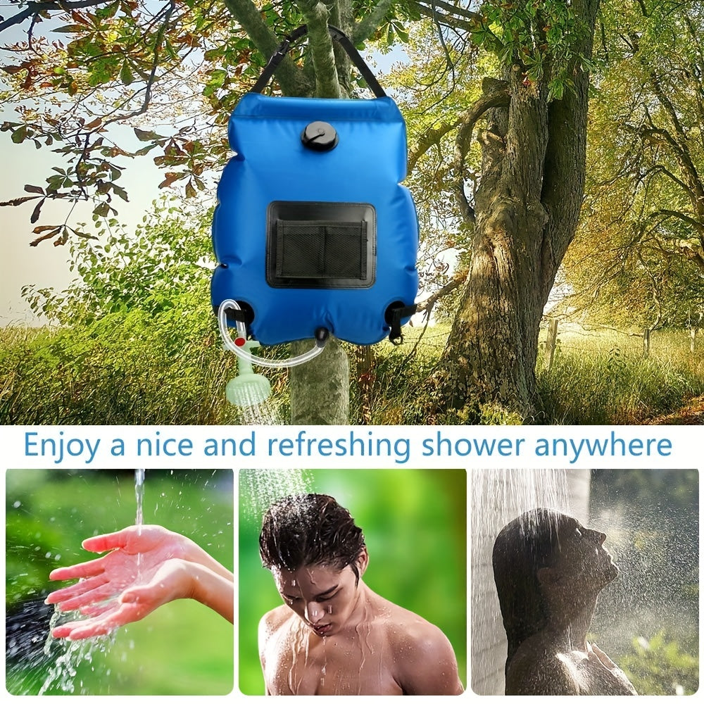 5 Gallon Solar Heated Camping Shower Bag with Removable Hose and Shower Head