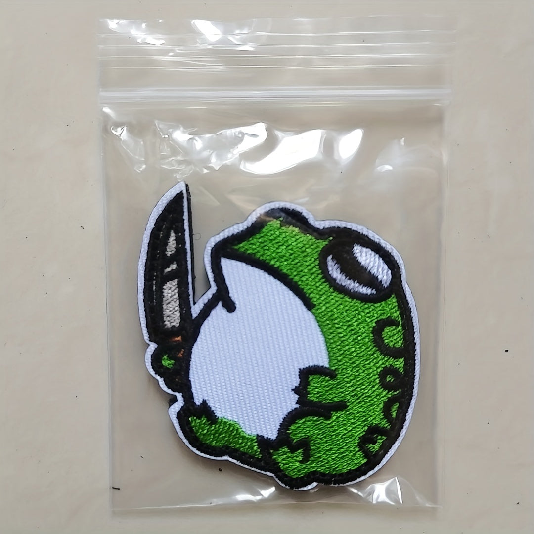 Cartoon Fat Frog Hook Loop Patch Funny Animal Sew On Embroidered Applique