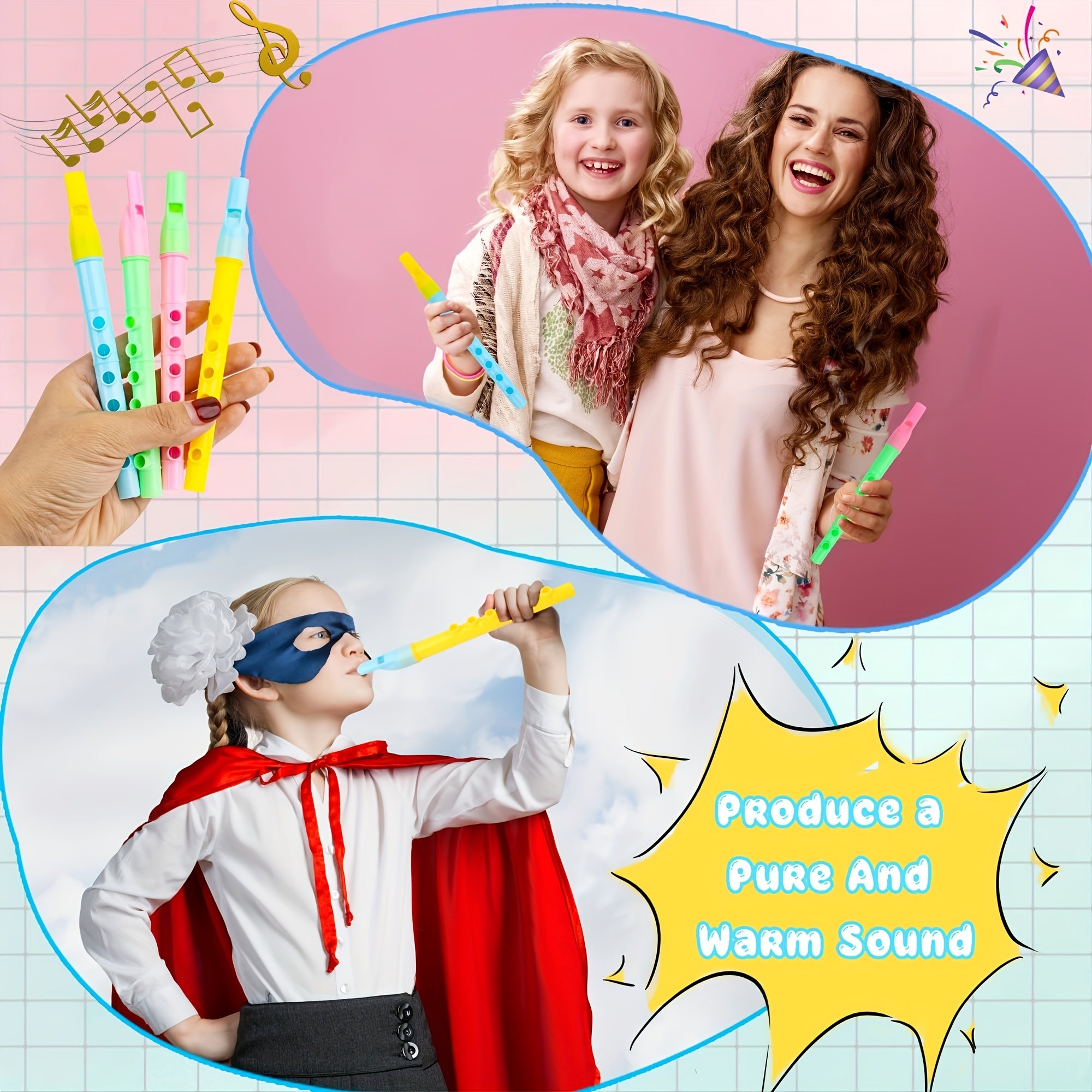 64-Piece Colorful Plastic Flutes Mini Recorder Toys