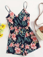 Striped Print V neck Cami Romper Jumpsuit Casual Sleeveless