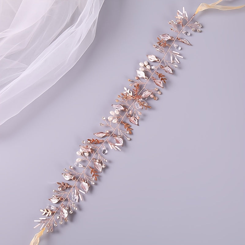 Pearl Rhinestone Leaf Head Piece Wedding Bridal Hair Accessory