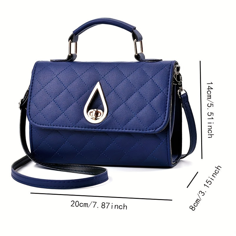 Argyle Quilted Handbag Faux Leather Flap Purse Buckle Decor Crossbody Bag