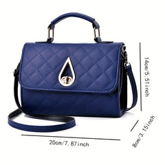 Argyle Quilted Handbag Faux Leather Flap Purse Buckle Decor Crossbody Bag