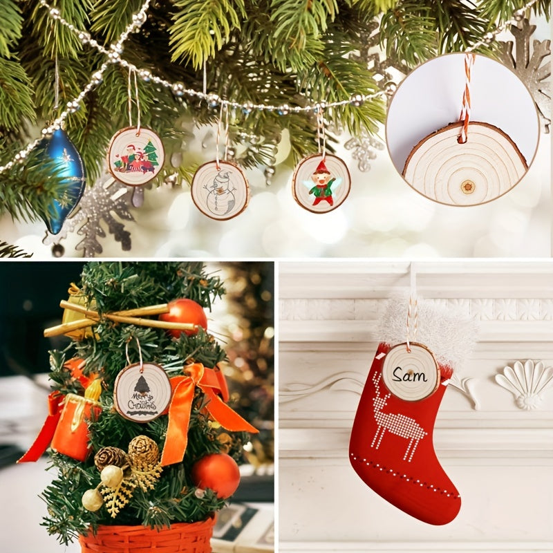 10pcs Wooden Art Circle Christmas Ornaments DIY Crafts
