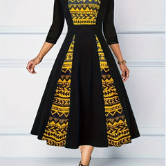  Colorblock Geometric Print A line Maxi Dress
