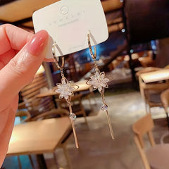 Zircon Long Drop Earrings 925 Silver Plated Party Jewelry Gift