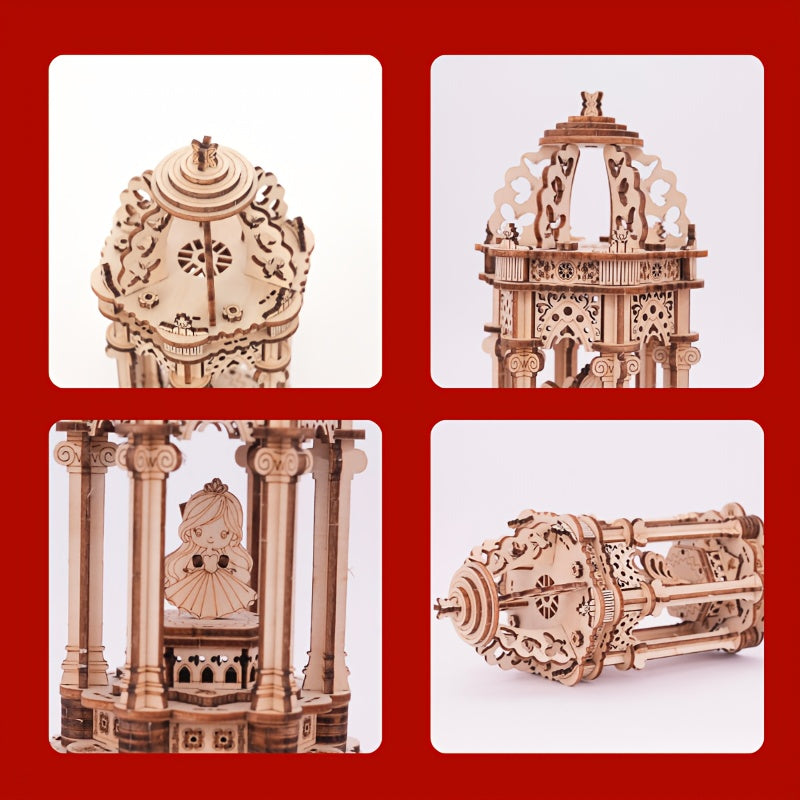 Natural Wood 3D Puzzle Music Box Handcrafted DIY Rotating Fairy Beige
