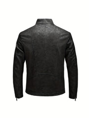 Men's Warm Fleece PU Jacket Casual Leather Coat