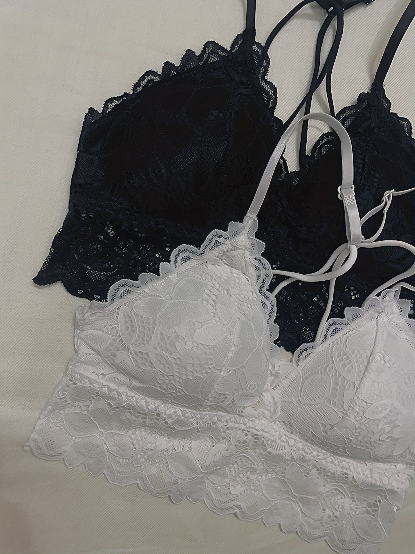 2pcs Lace Bralettes Scallop Trim Everyday Bra Women's Lingerie