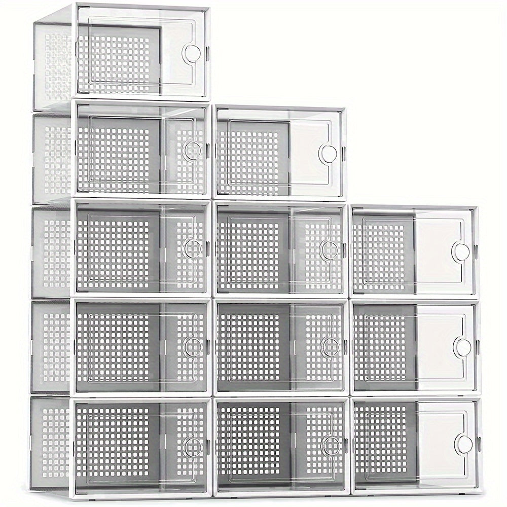 12pcs Shoe Rack Box With Door Stackable Shoe Cabinet Drawer