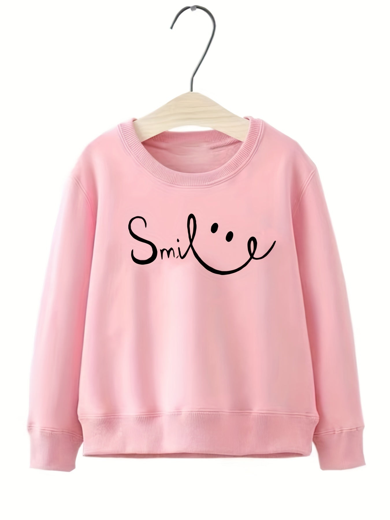 Girls Smile Face Pattern Sweatshirt Long Sleeve Top Pullover