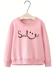 Girls Smile Face Pattern Sweatshirt Long Sleeve Top Pullover