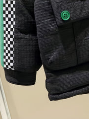 Plaid Detail Puffer Jacket Women's Winter Hooded Jacket
