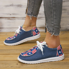Women's 4th of July Flag Print Canvas Lace Up Low Top Shoes