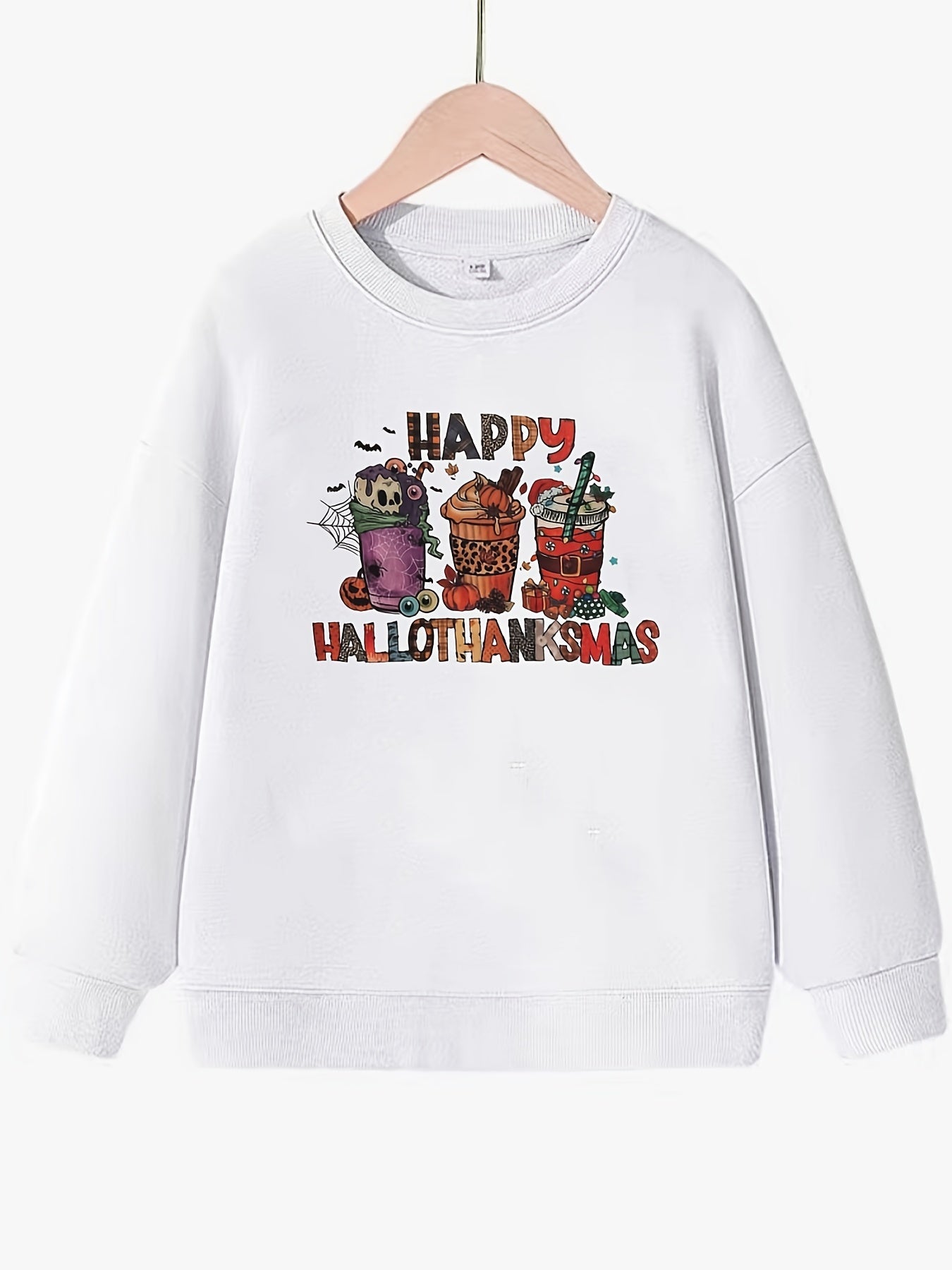 Halloween Beverages Pattern Round Neck Sweatshirt For Girls