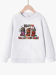 Halloween Beverages Pattern Round Neck Sweatshirt For Girls
