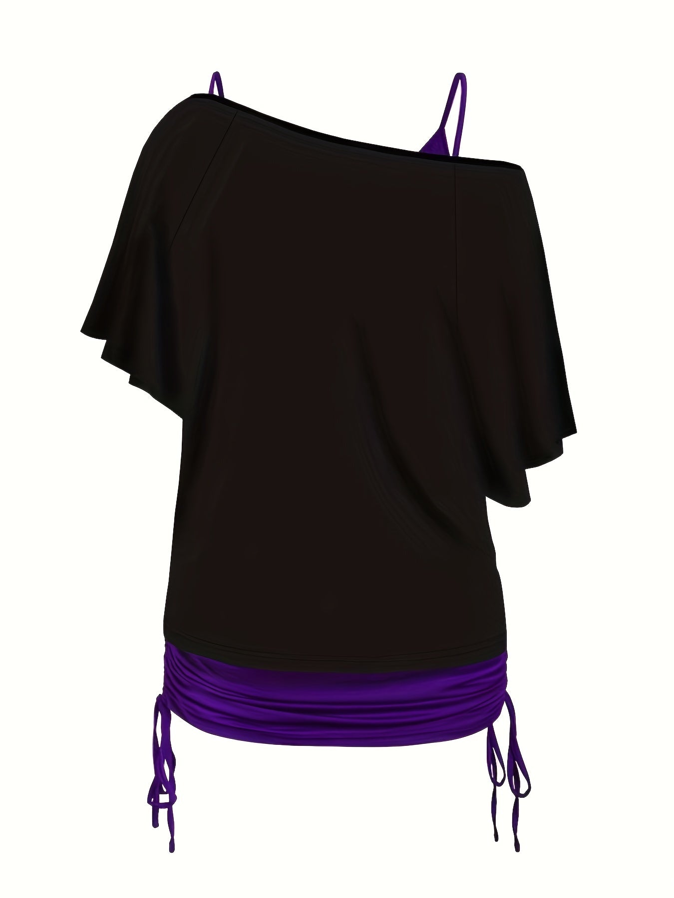 Gothic Bodycon 2pc Set Wings Pattern Slanted Shoulder Tops & Dress